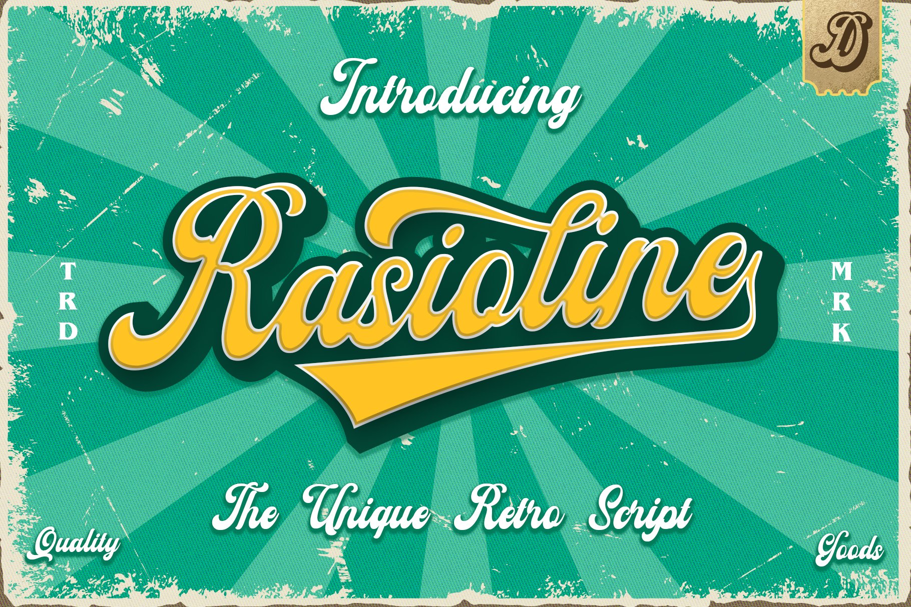 Rasioline retro script font cover image.