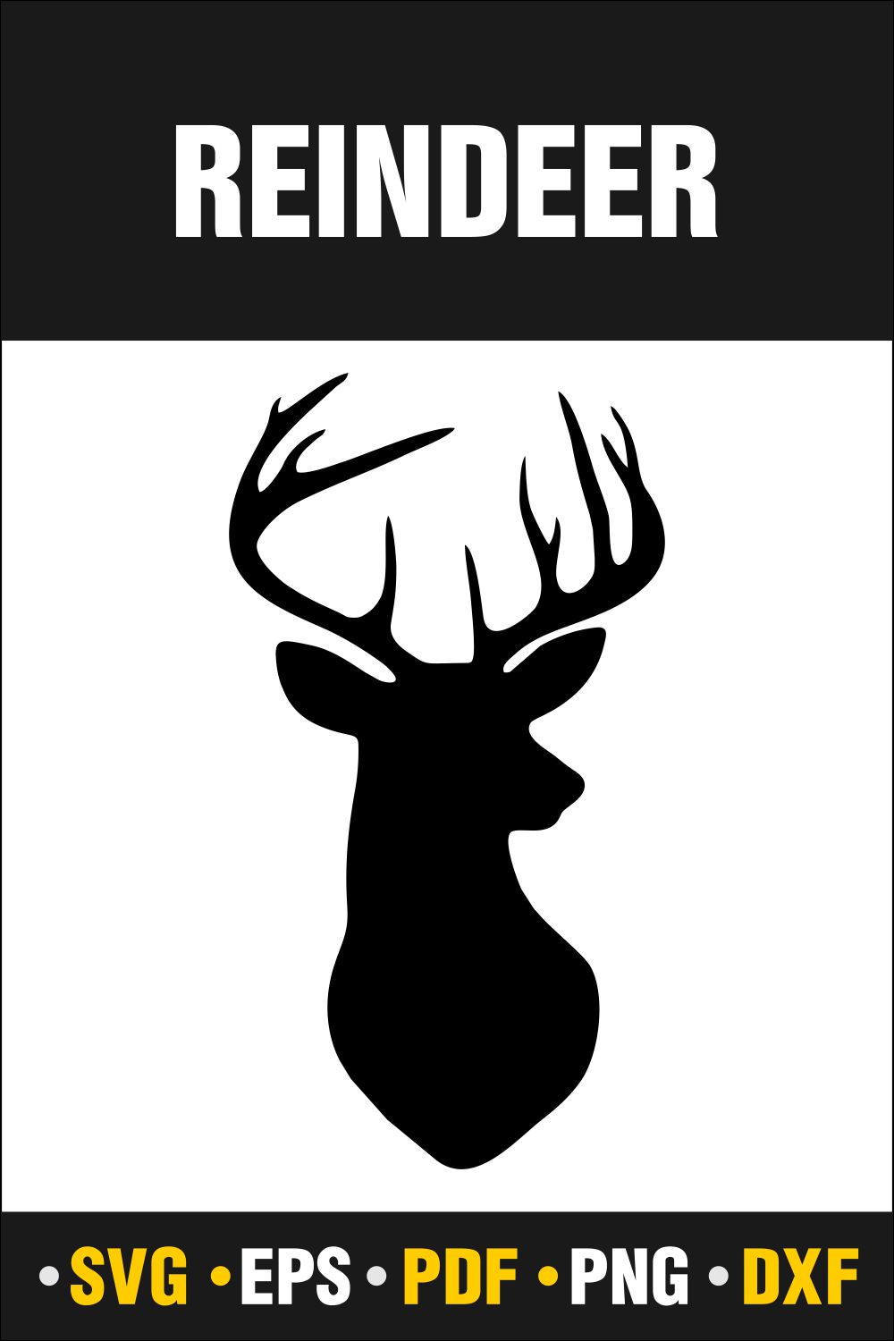 Deer head with the words reindeer on it.