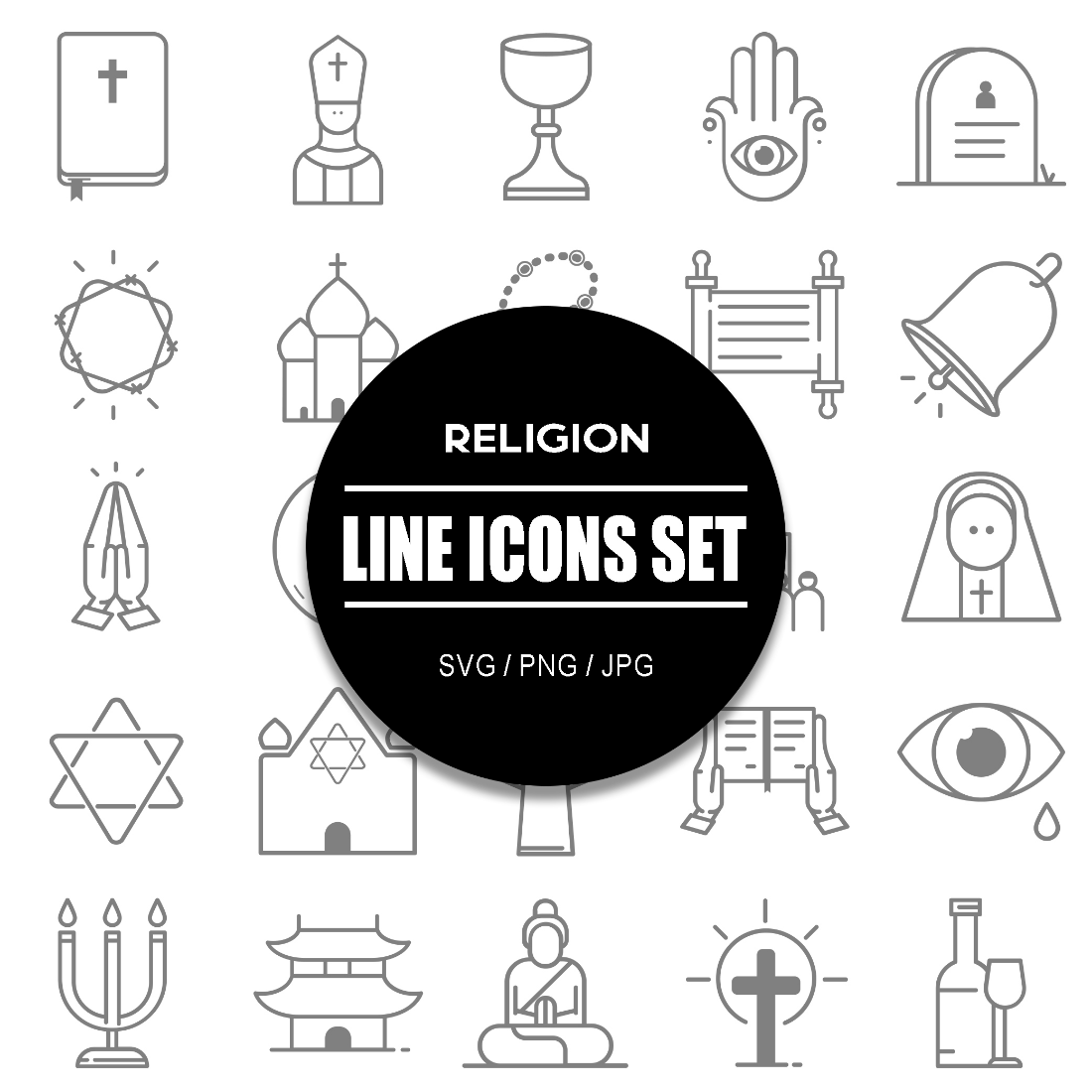 Religion Line Icon Set cover image.