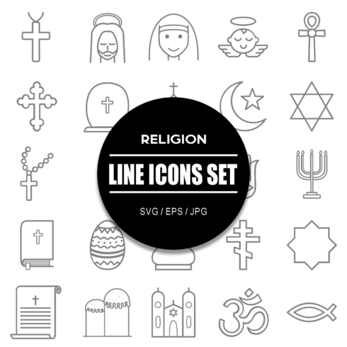 Religion Line Icon Set cover image.