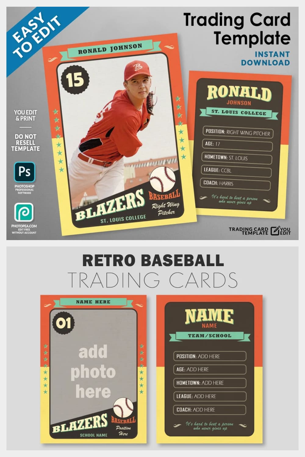 Collage of baseball cards with red and yellow background.
