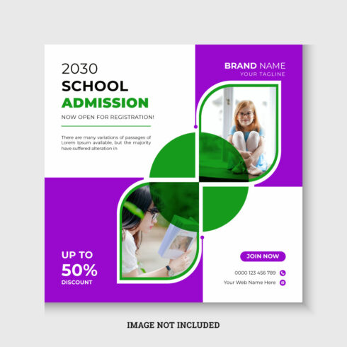 Back to school admission social media post or web banner template cover image.