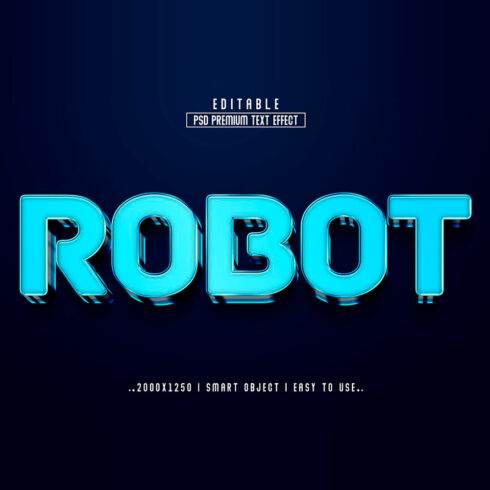 Blue 3d font with the word robot on it.