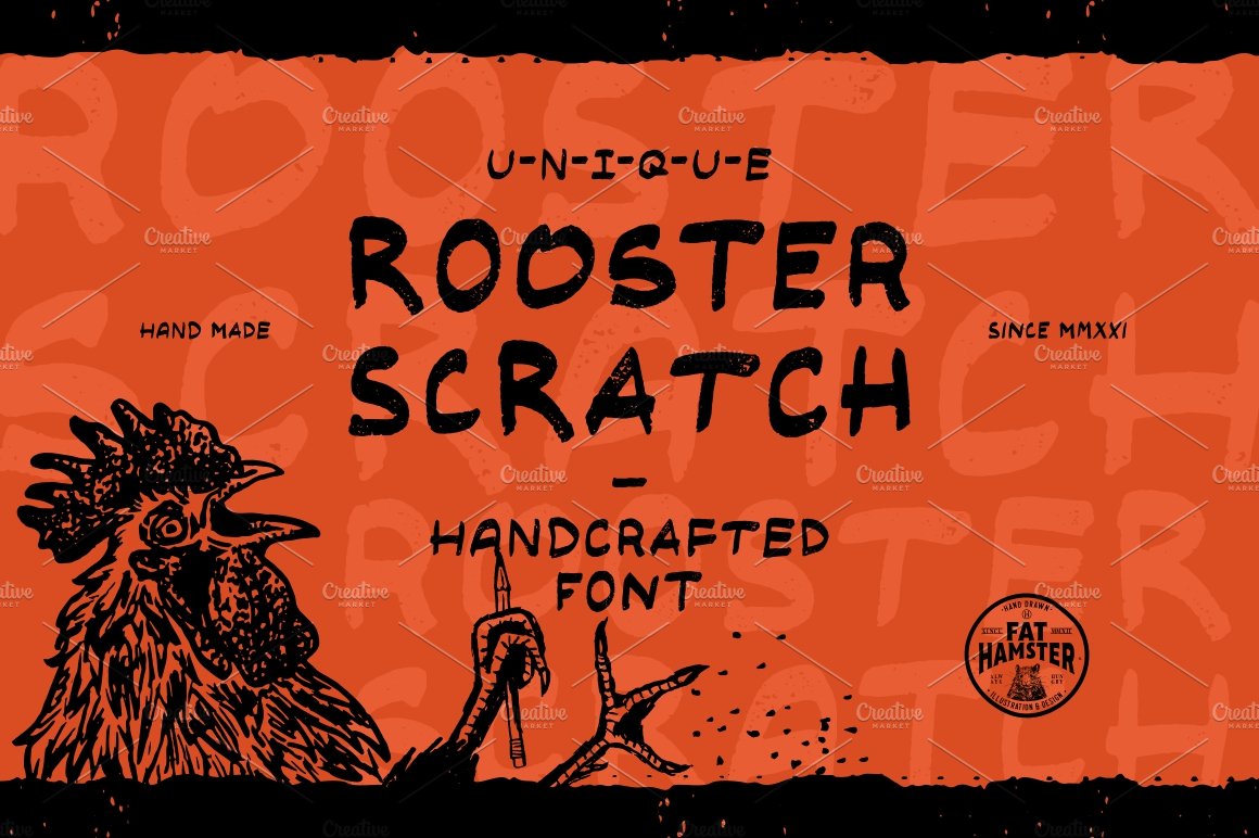 Rooster Scratch handcrafted font cover image.