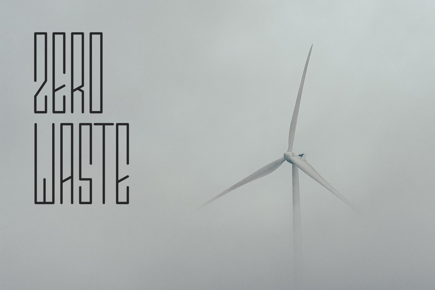 A wind turbine with the words zero waste on it.