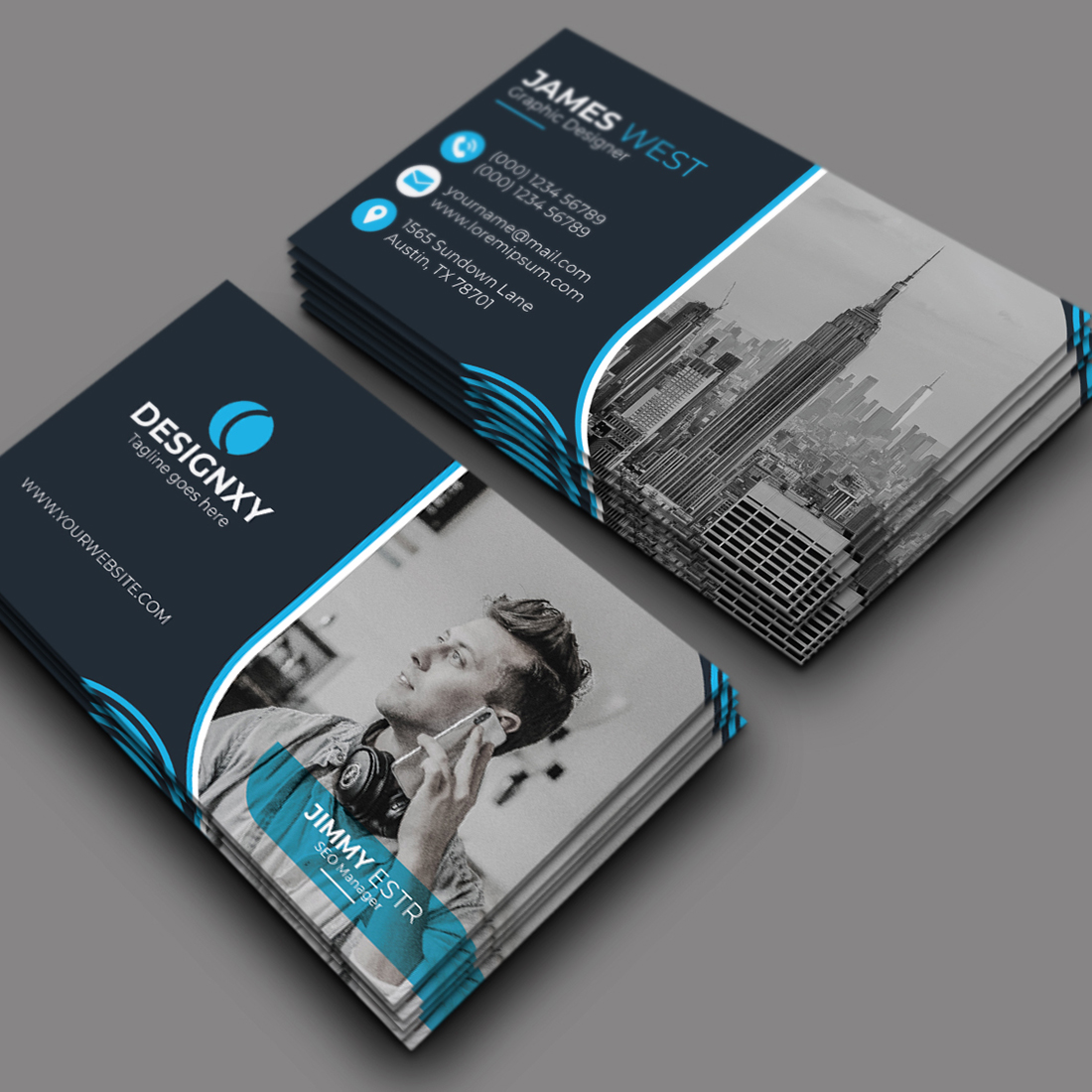 Vector modern clean business card template preview image.
