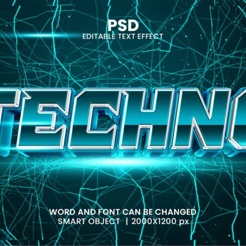 Techno 3d Text Effect Style PSDcover image.