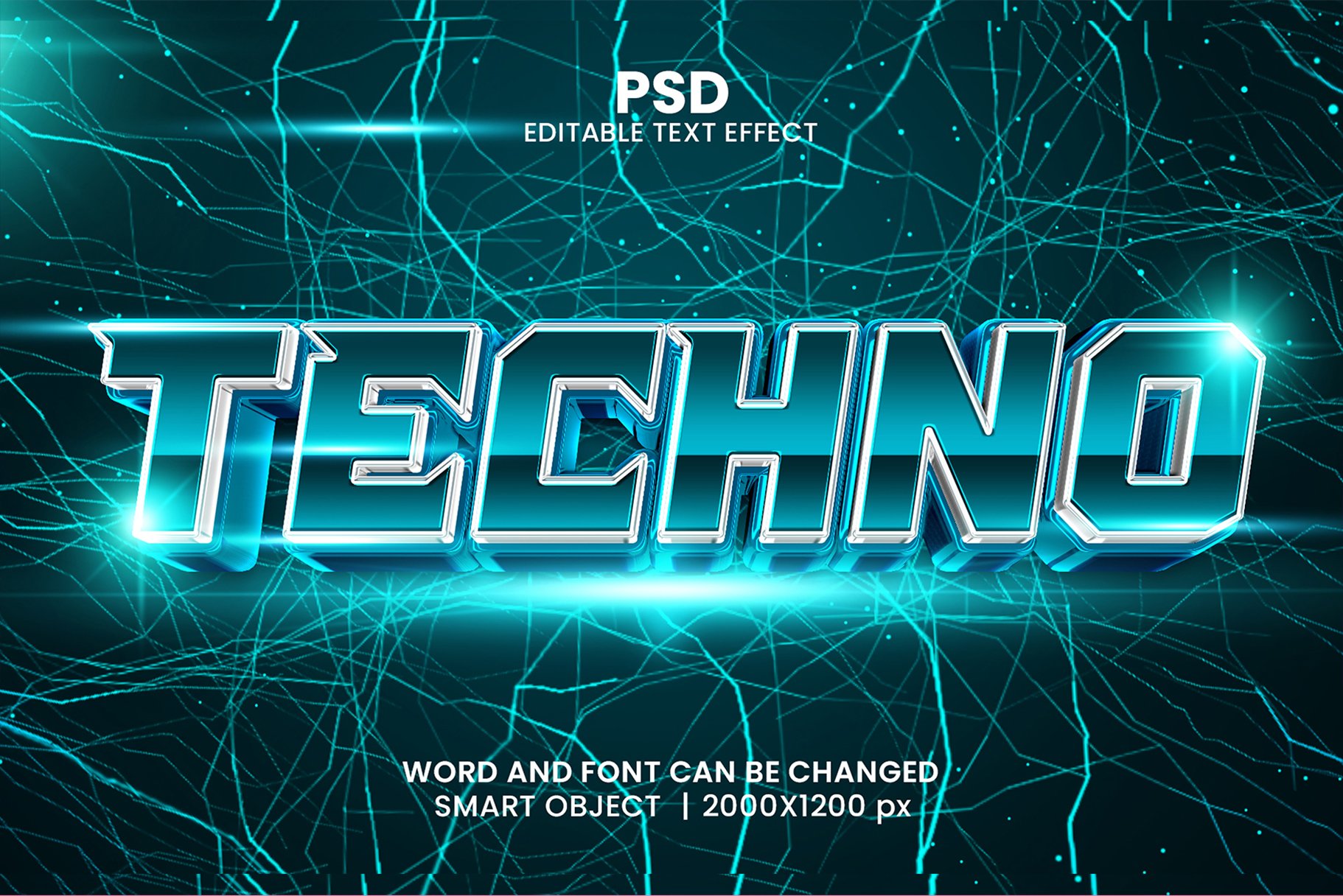 Techno 3d Text Effect Style PSDcover image.