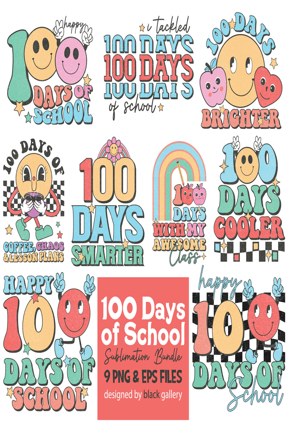 100 Days of School EPS AND PNG Bundle pinterest preview image.