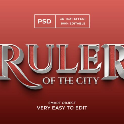 Ruler red 3d text style effect psdcover image.