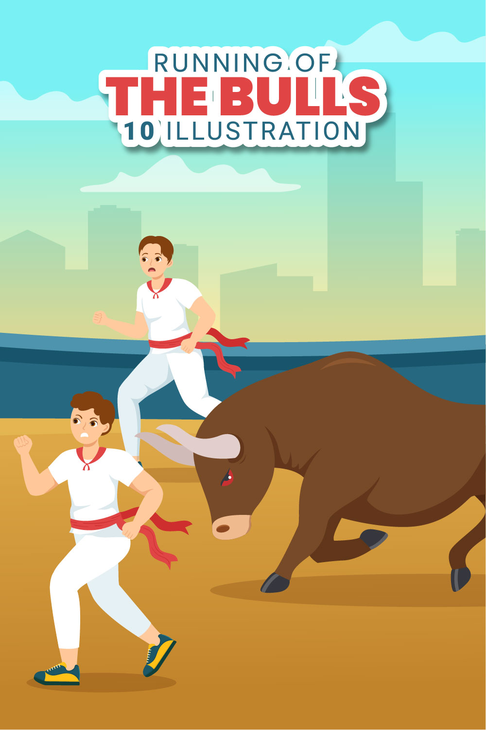 10 Running of the Bulls Illustration pinterest preview image.