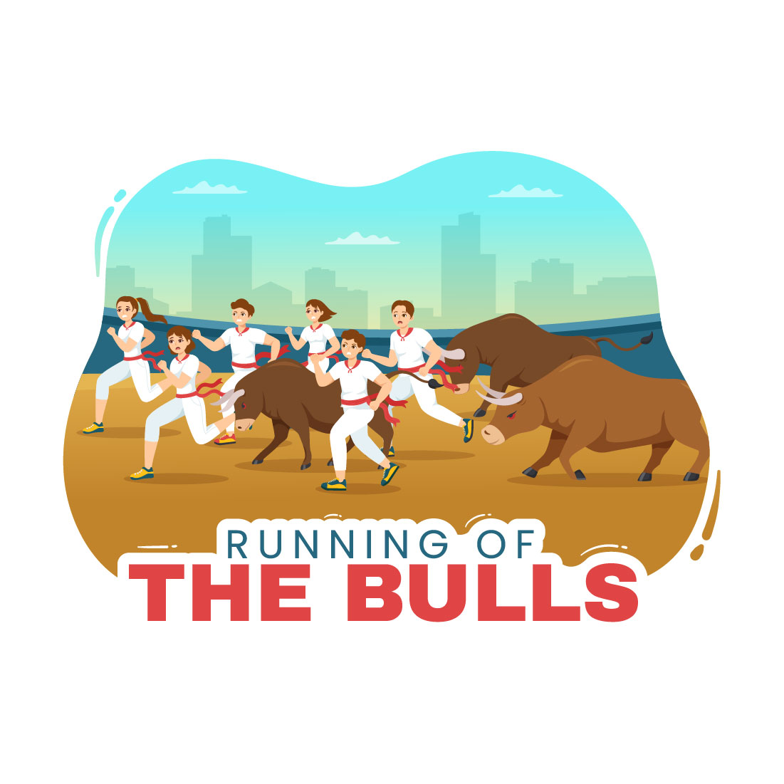 10 Running of the Bulls Illustration preview image.