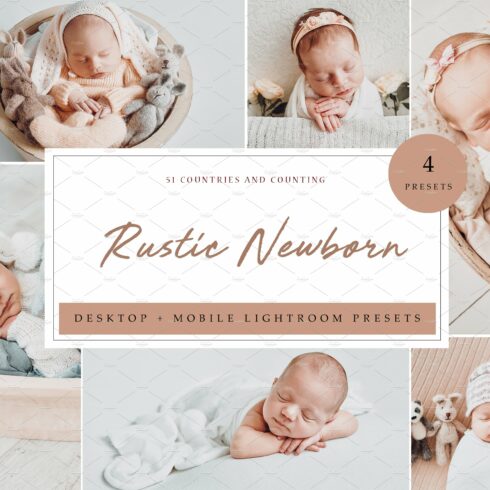 4 x Lightroom Presets Rustic Newborncover image.