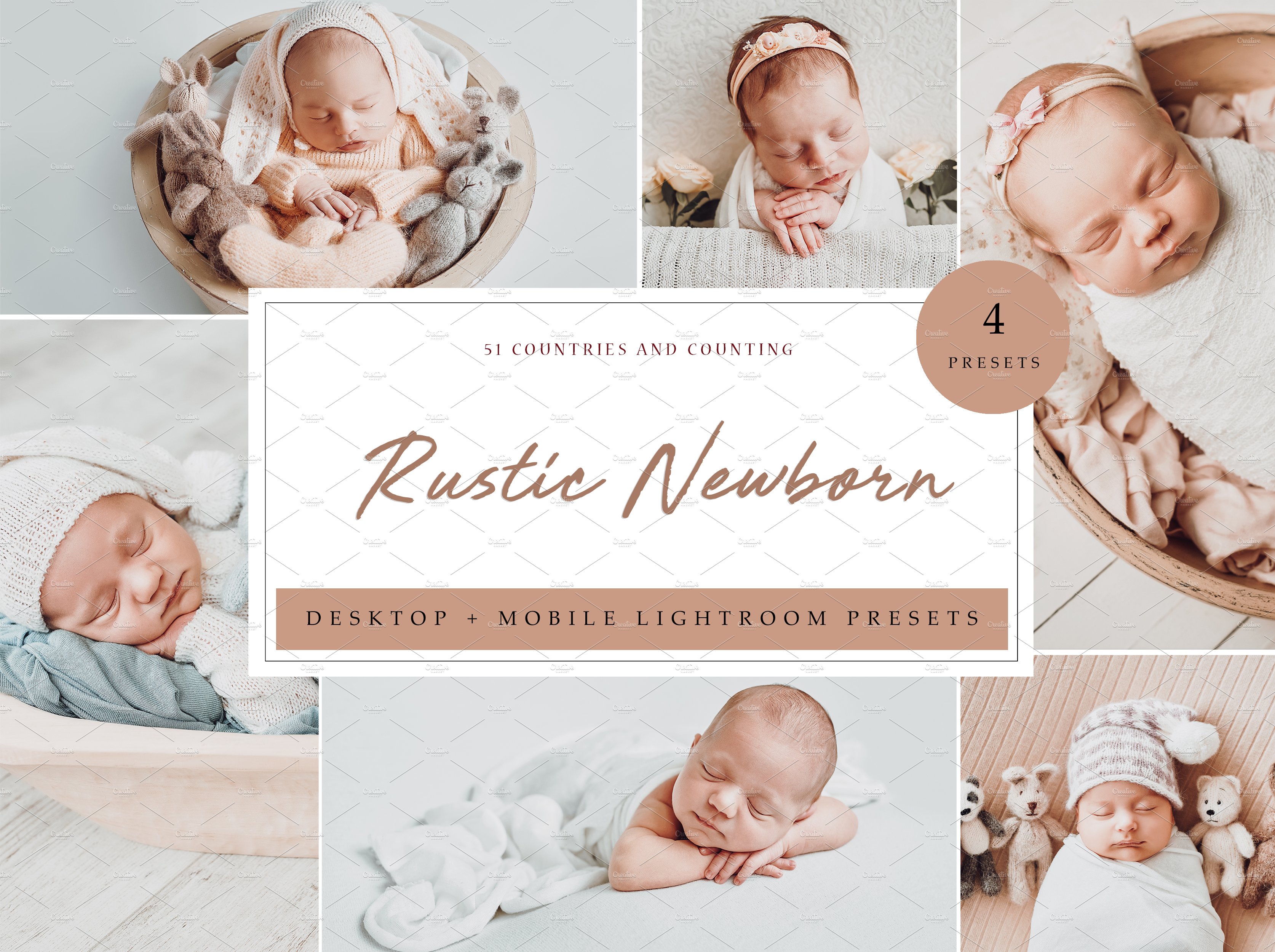 4 x Lightroom Presets Rustic Newborncover image.