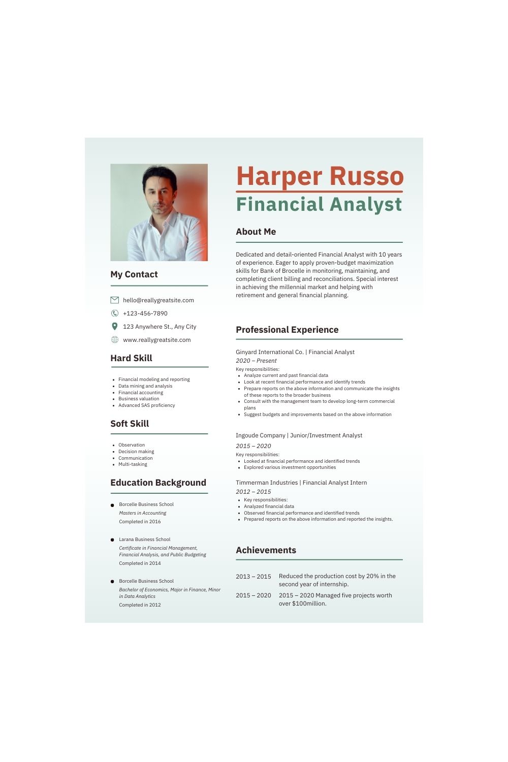 Professional resume for a finance firm.