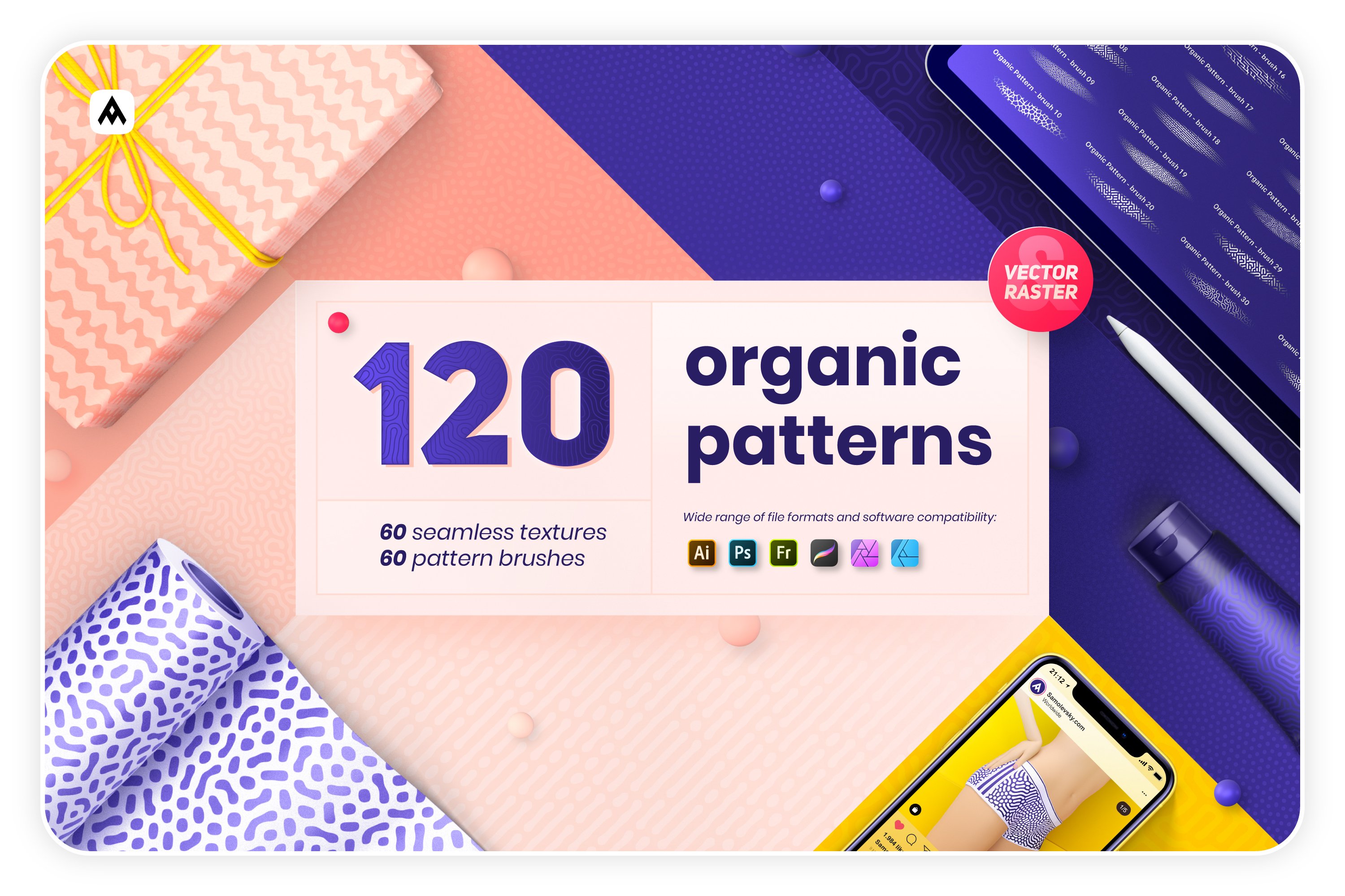 120 Organic patterns and brushescover image.