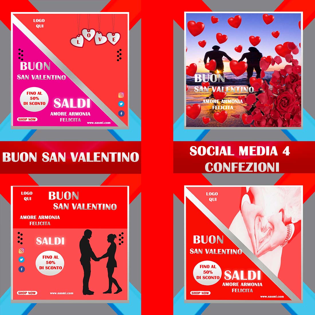 Beautiful Fashion sale & valentine\'s day social media post templates ENGLISH & ITALY pack 8 preview image.