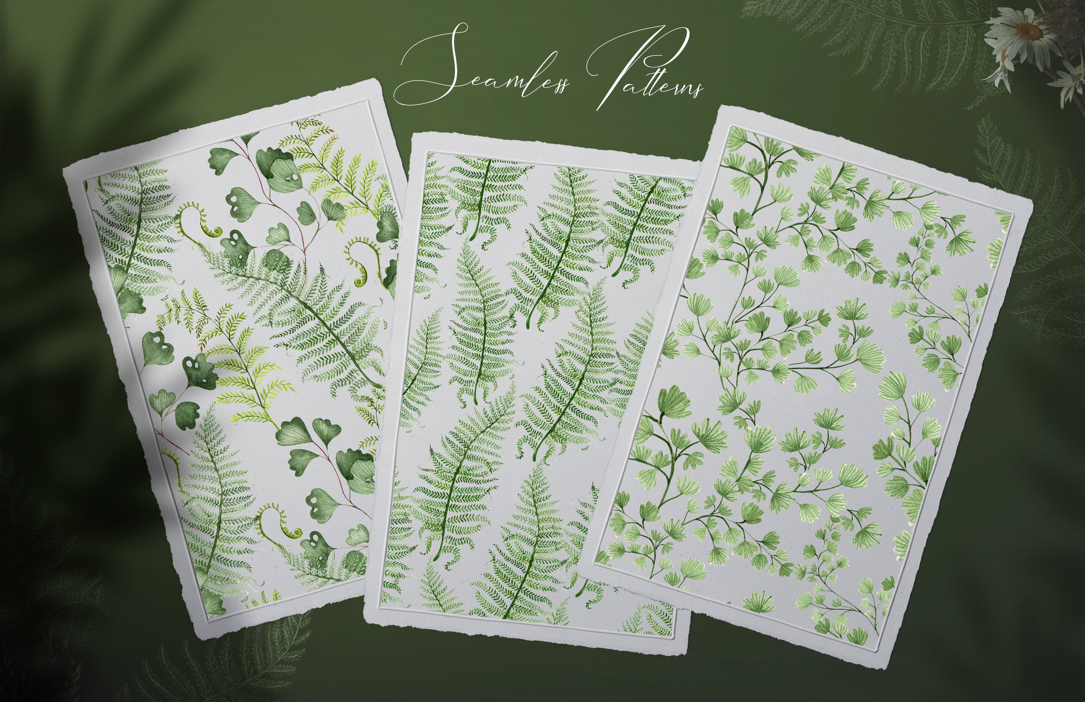 Set of four napkins with green leaves on them.