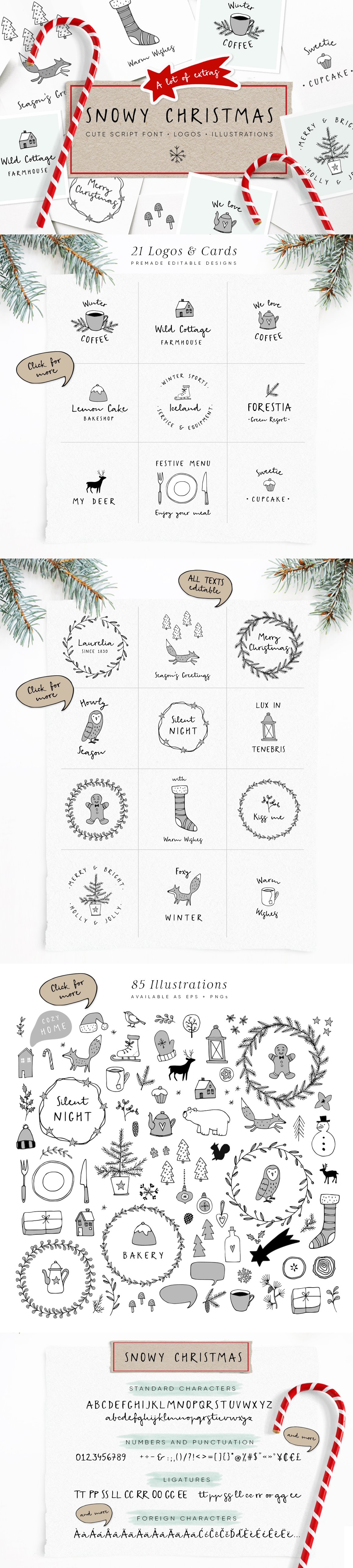 Snowy Christmas script font & logos cover image.