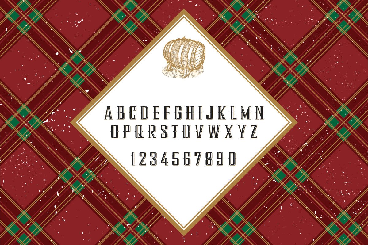 Scotch whiskey label font preview image.