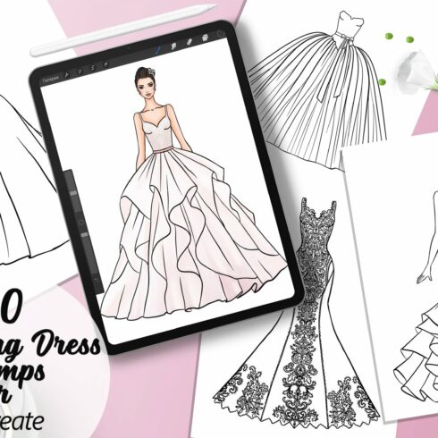 20 Wedding Dresses Procreate Stampscover image.