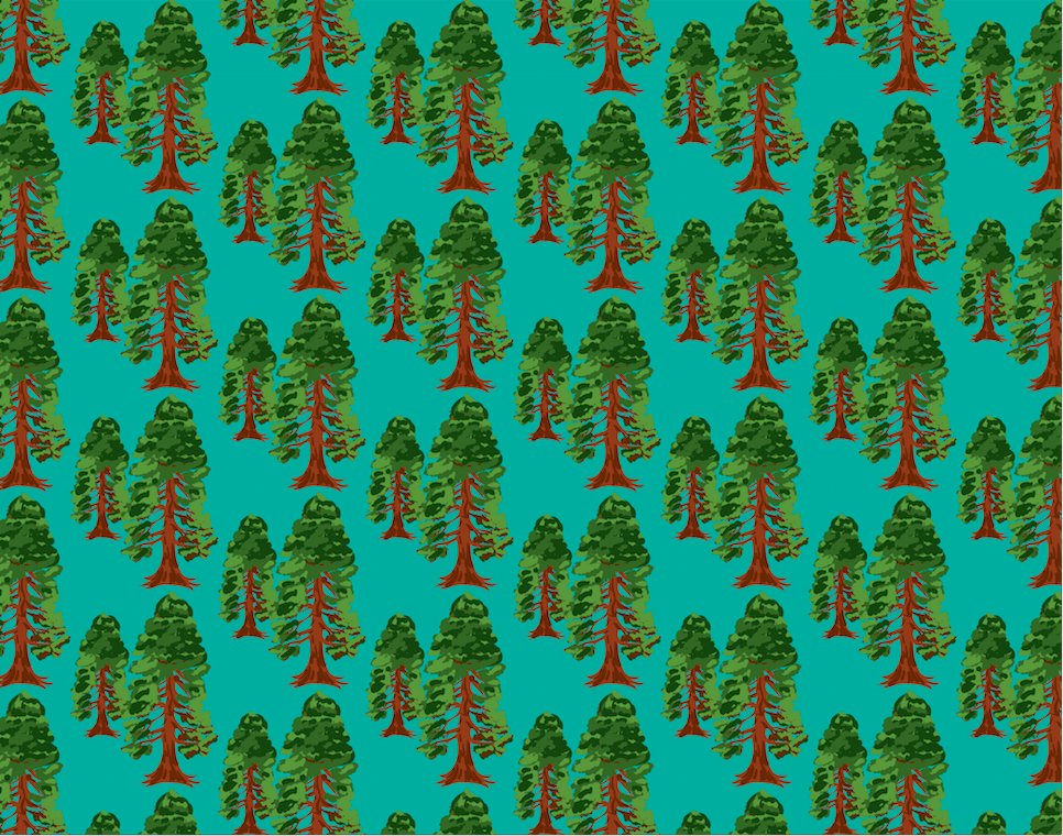 Pattern of trees on a blue background.