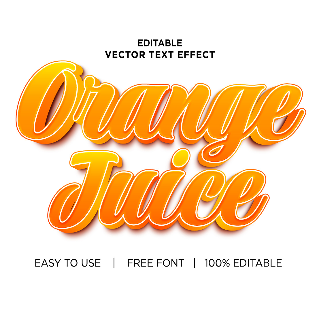 Orange juicy 3d text effects vector illustrations New Text style eps files Editable text effect vector preview image.