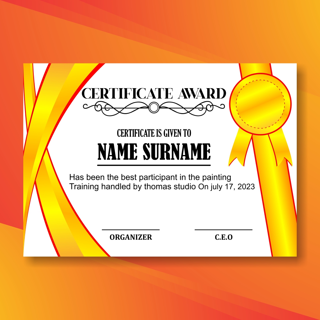 School, Company and Event award certificate template preview image.