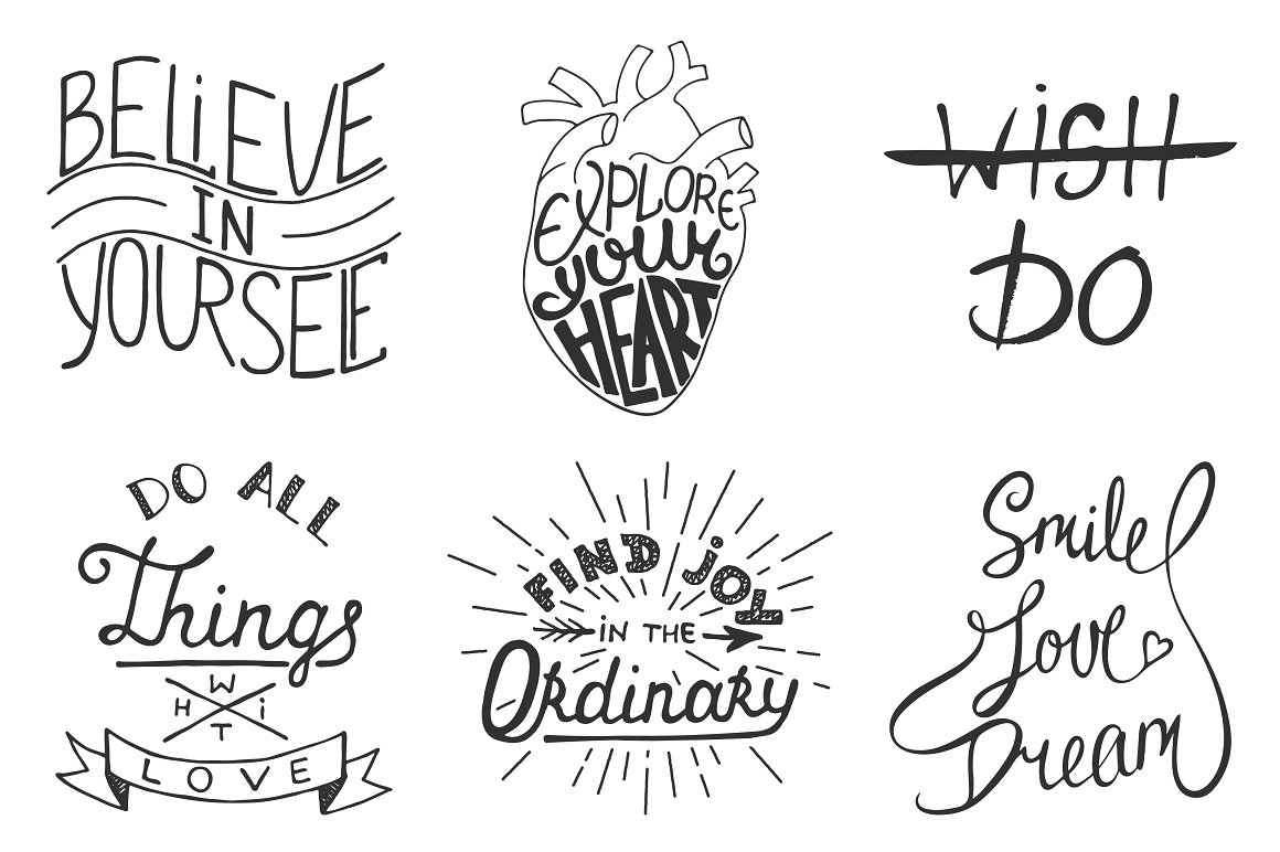 Bunch of lettering that are on a white background.