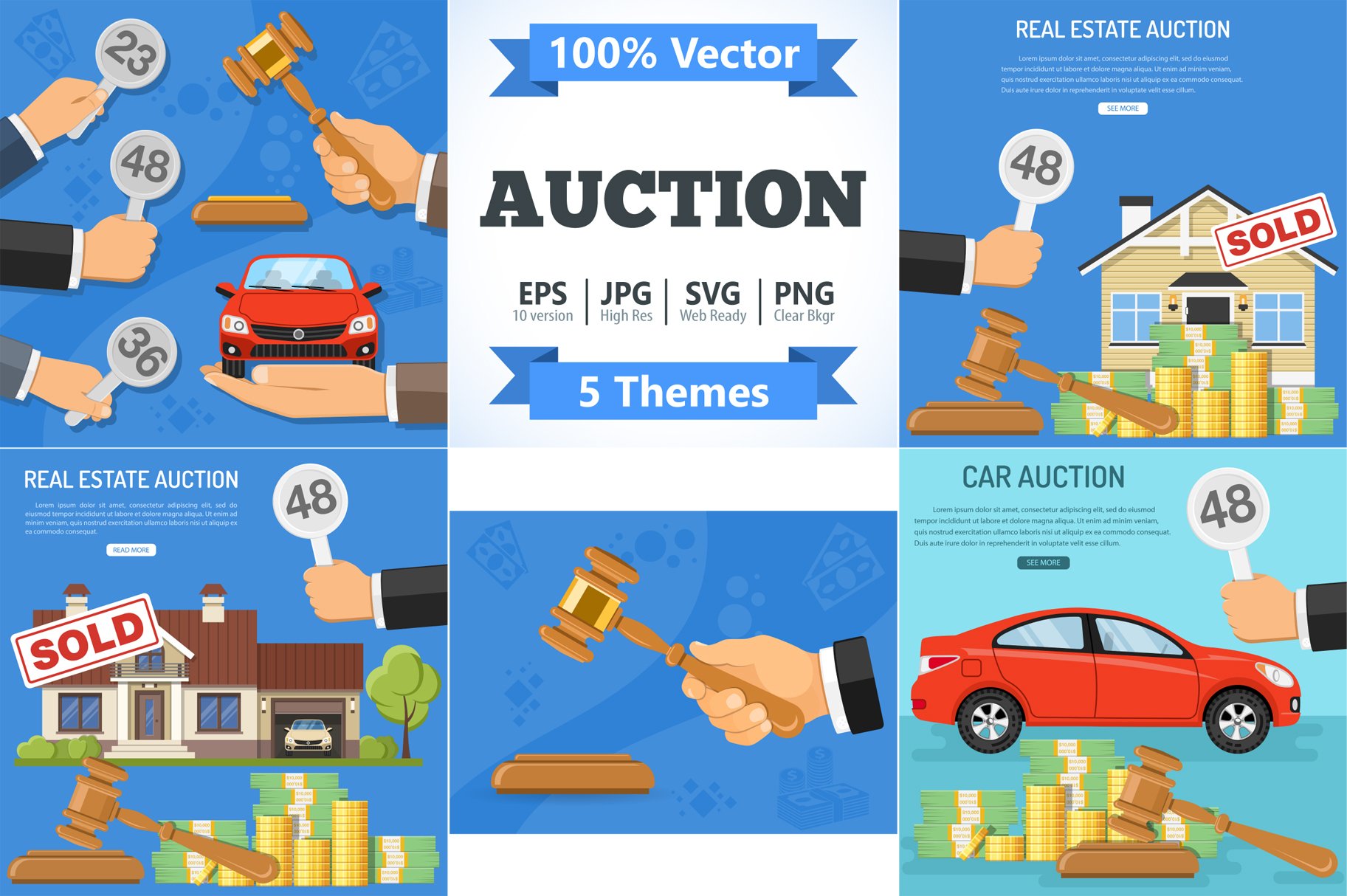 Buy, Sale, Rent, Auction Concepts cover image.