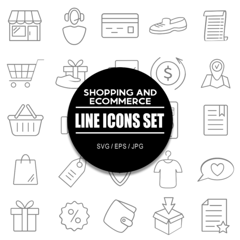 Shopping and Ecommerce Line Icon Set cover image.