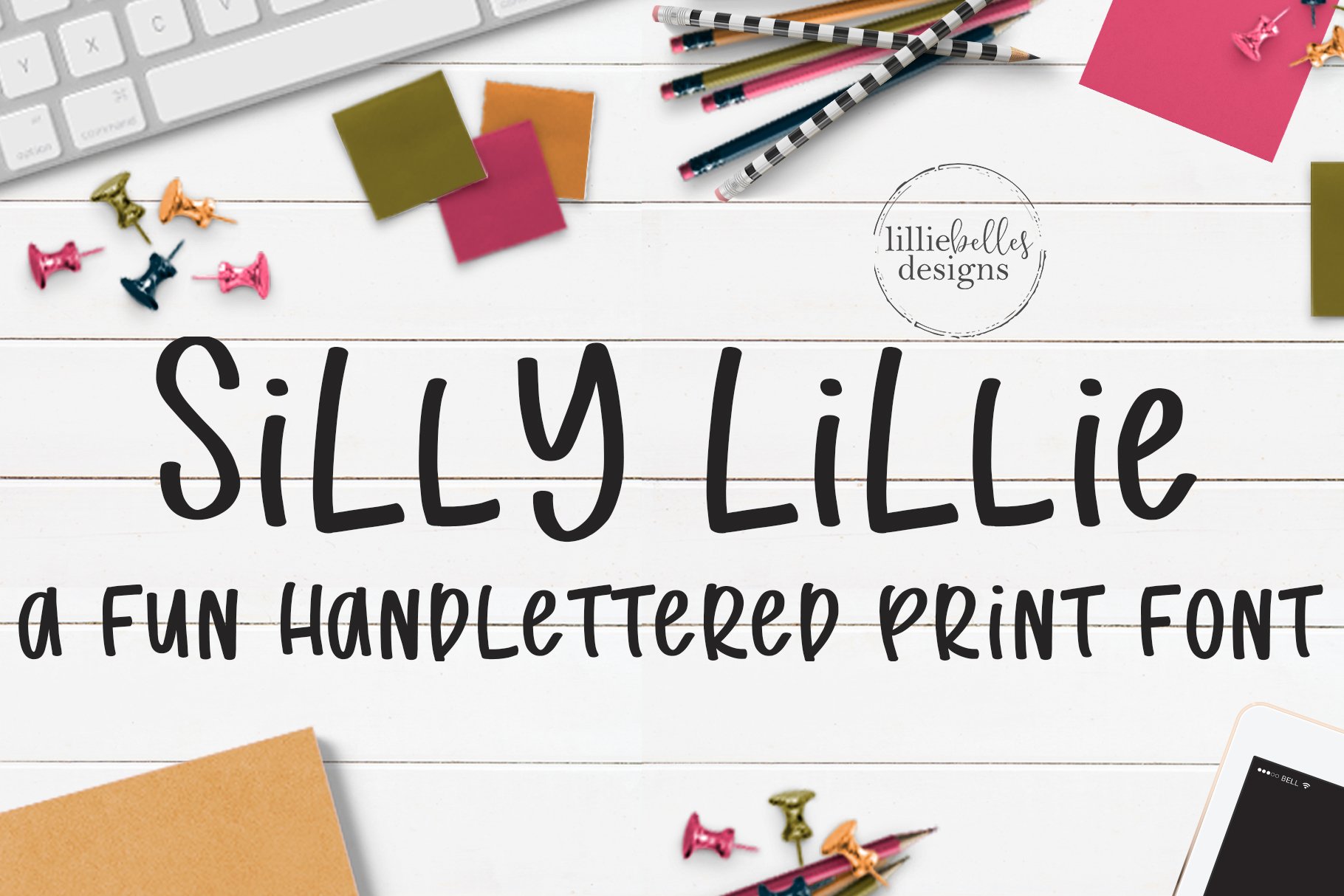 Silly Lillie:A fun handlettered font cover image.