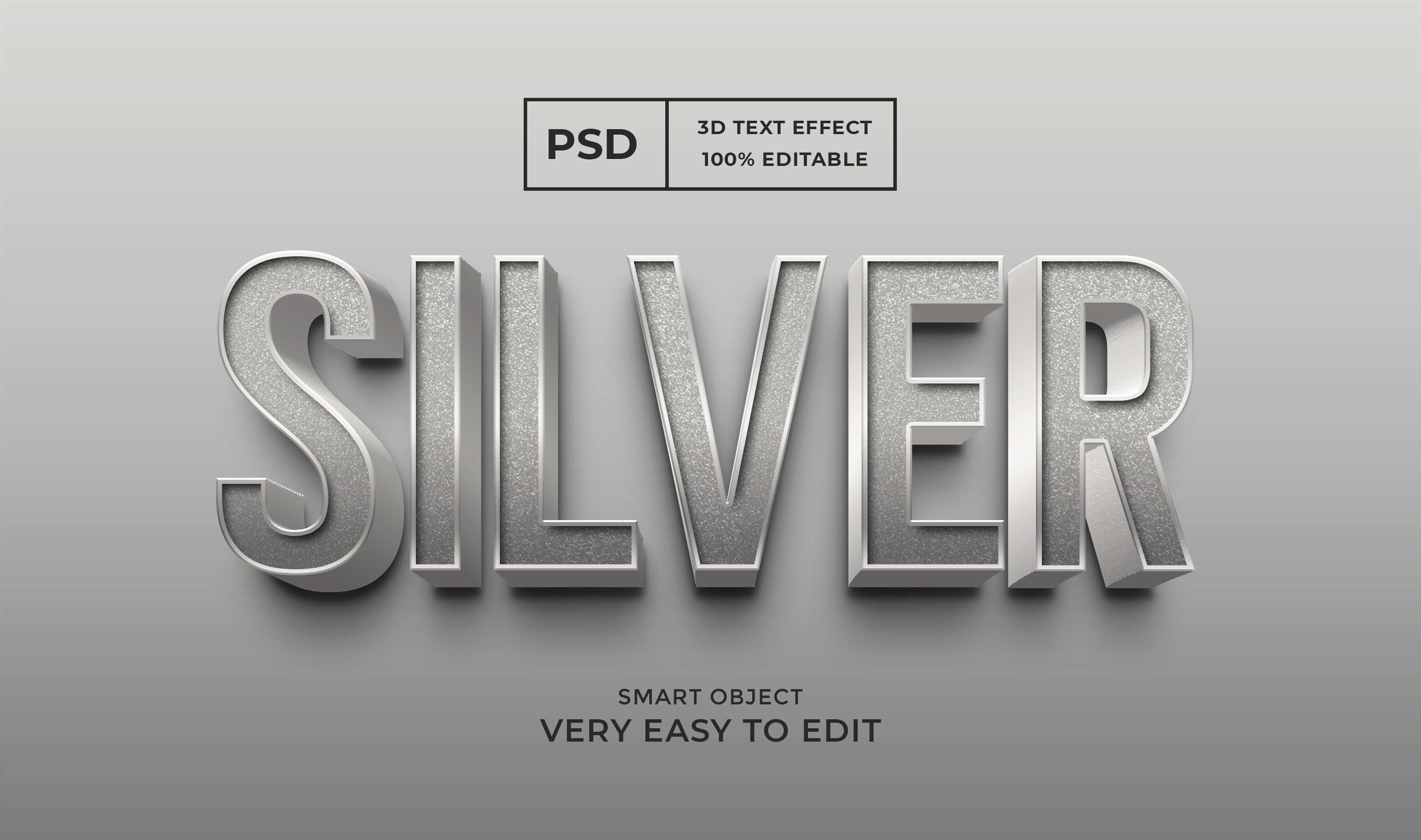 Silver 3d text style effect psdcover image.