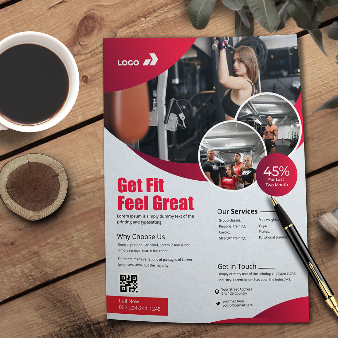 Professional Gym Flyer Template preview image.