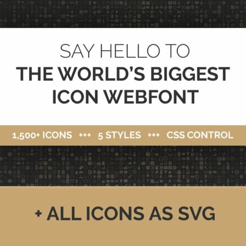 1500+ Icon Webfont in 5 Styles + SVG cover image.