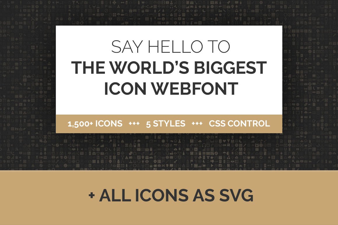 1500+ Icon Webfont in 5 Styles + SVG cover image.
