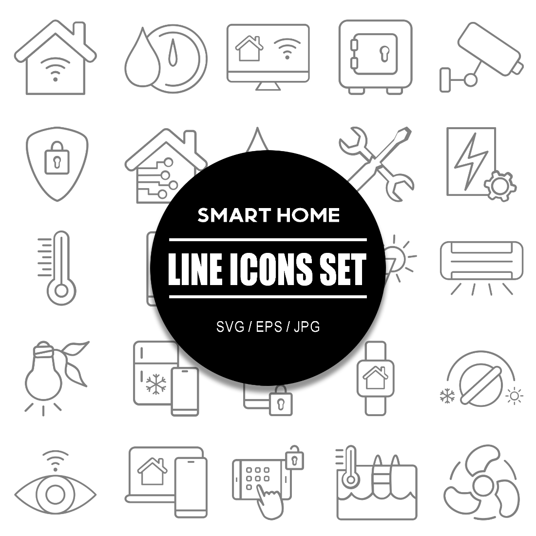 Smart Home Line Icon Set cover image.