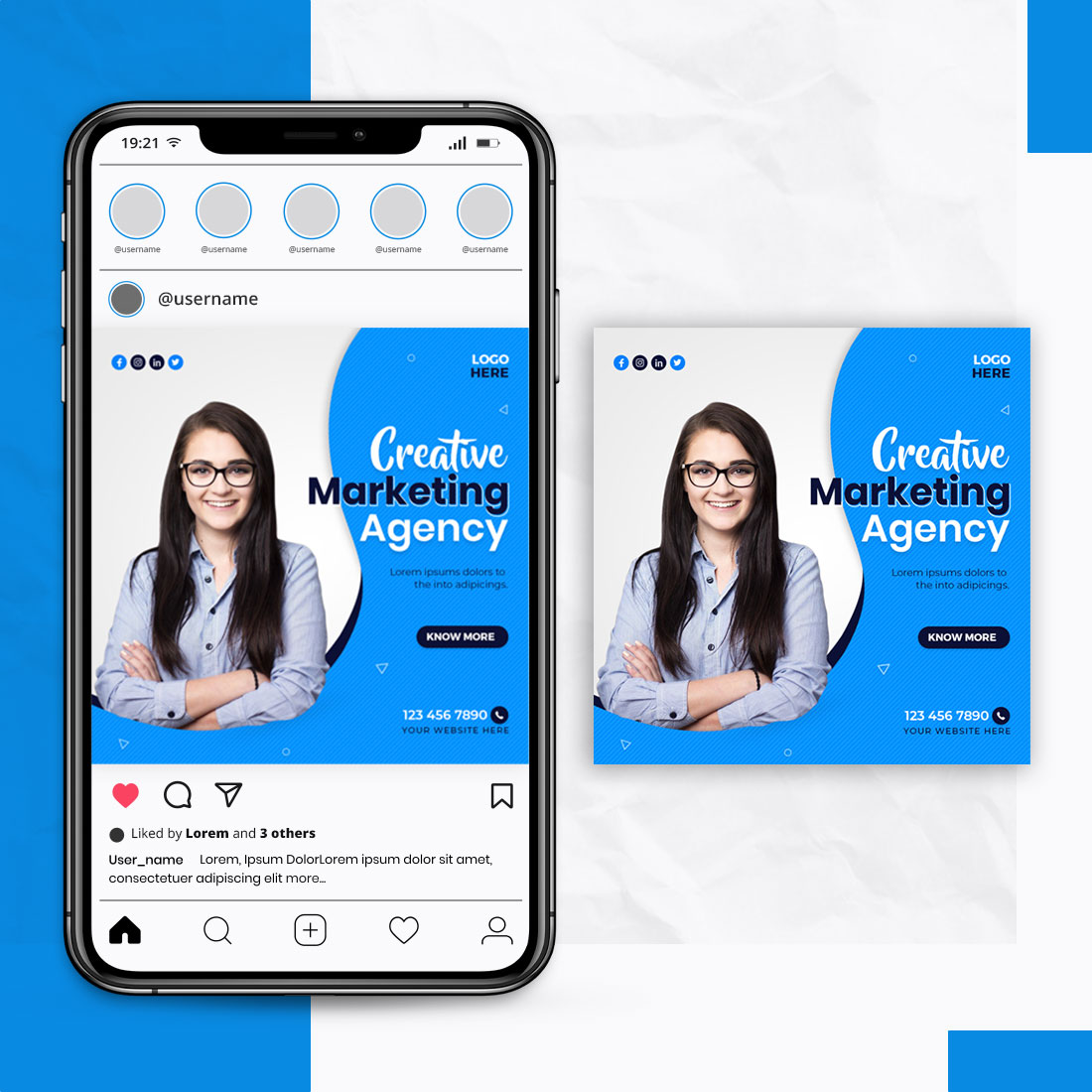 Creative Marketing Agency Social Media Post Template preview image.