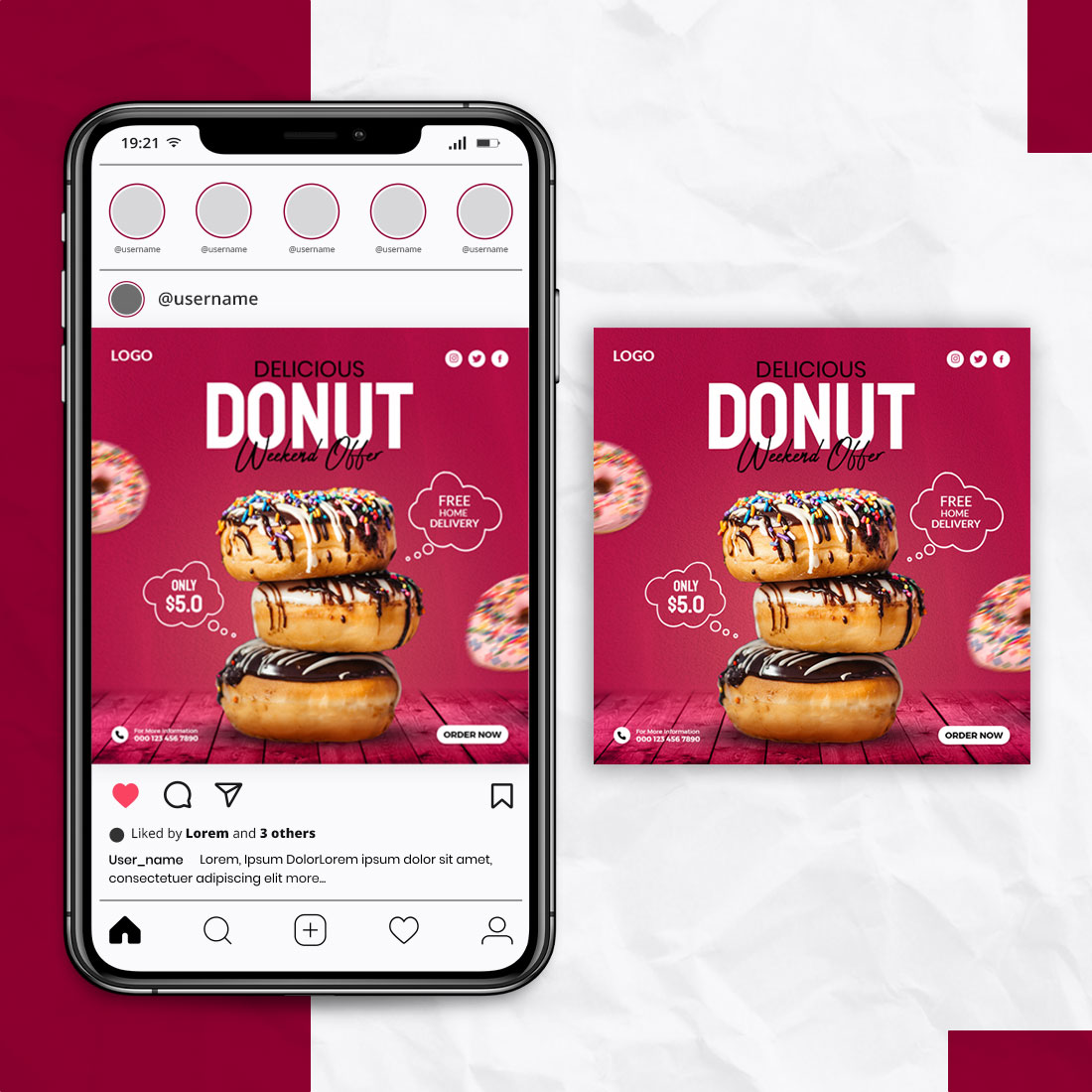 Food Menu Social Media Post Template preview image.