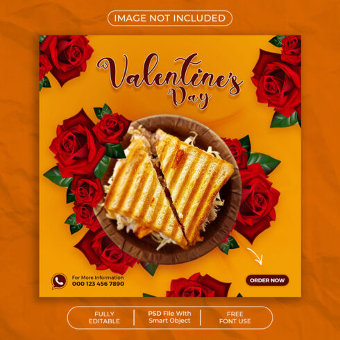 Special Valentine Day Dinner Menu Social Media Post Template cover image.