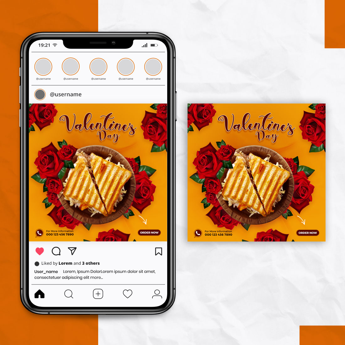 Special Valentine Day Dinner Menu Social Media Post Template preview image.