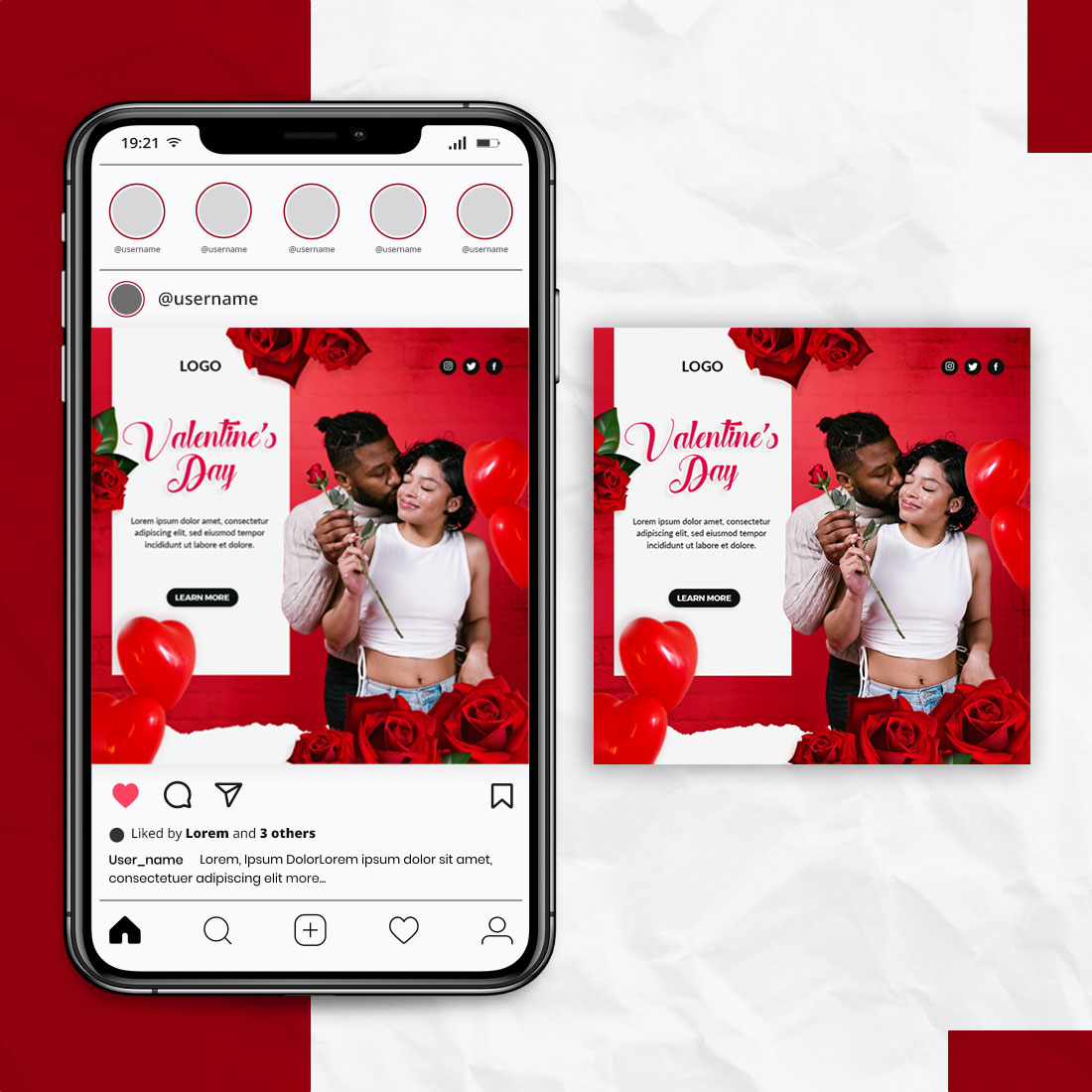 Valentine Day Sale Social Media Post Template preview image.