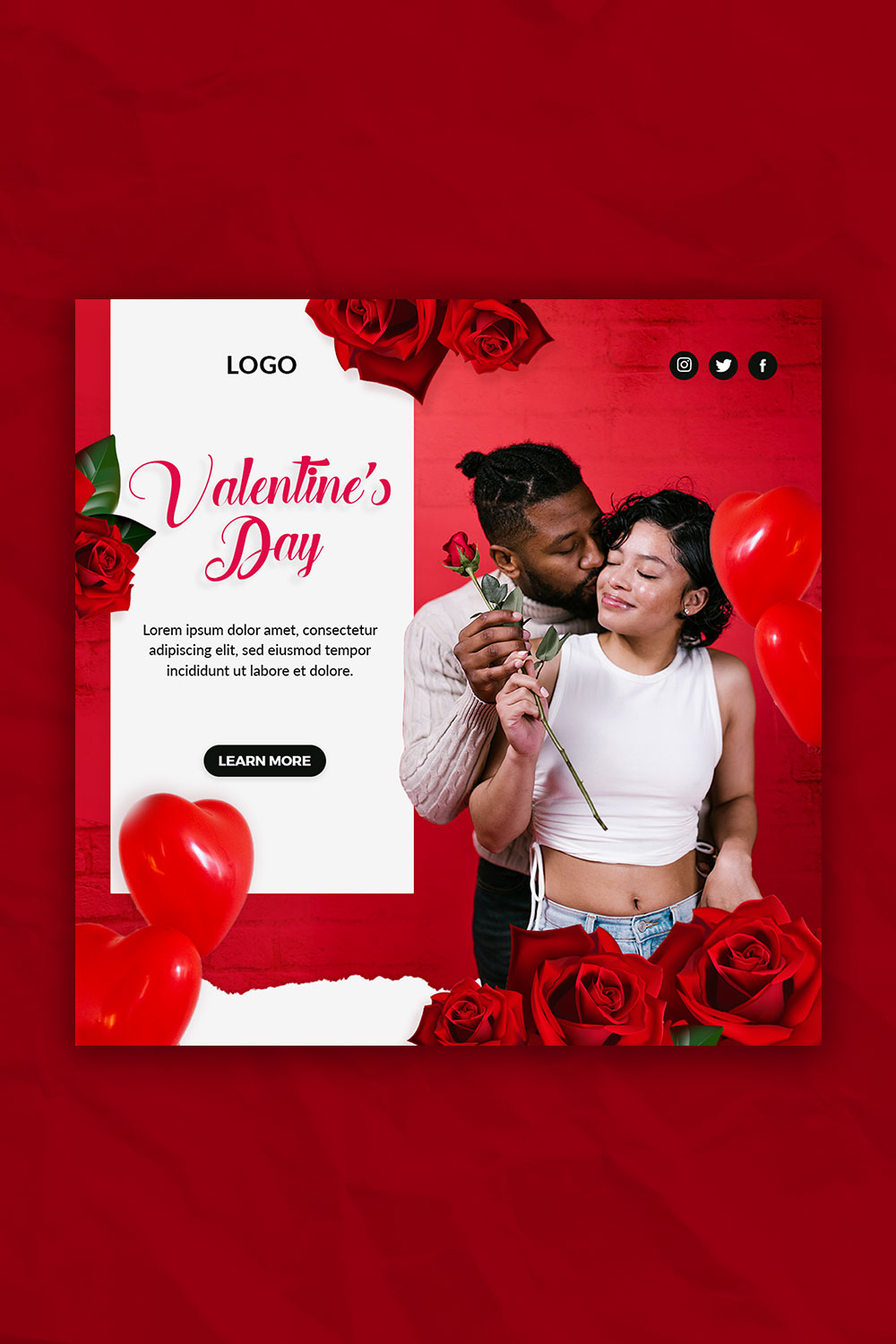 Valentine Day Sale Social Media Post Template pinterest preview image.