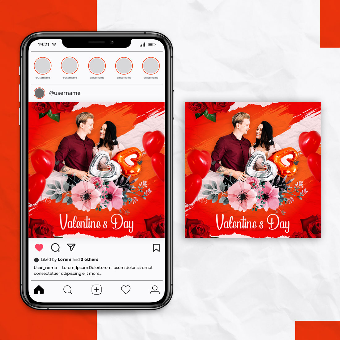 Happy Valentine Day Social Media Post Template preview image.
