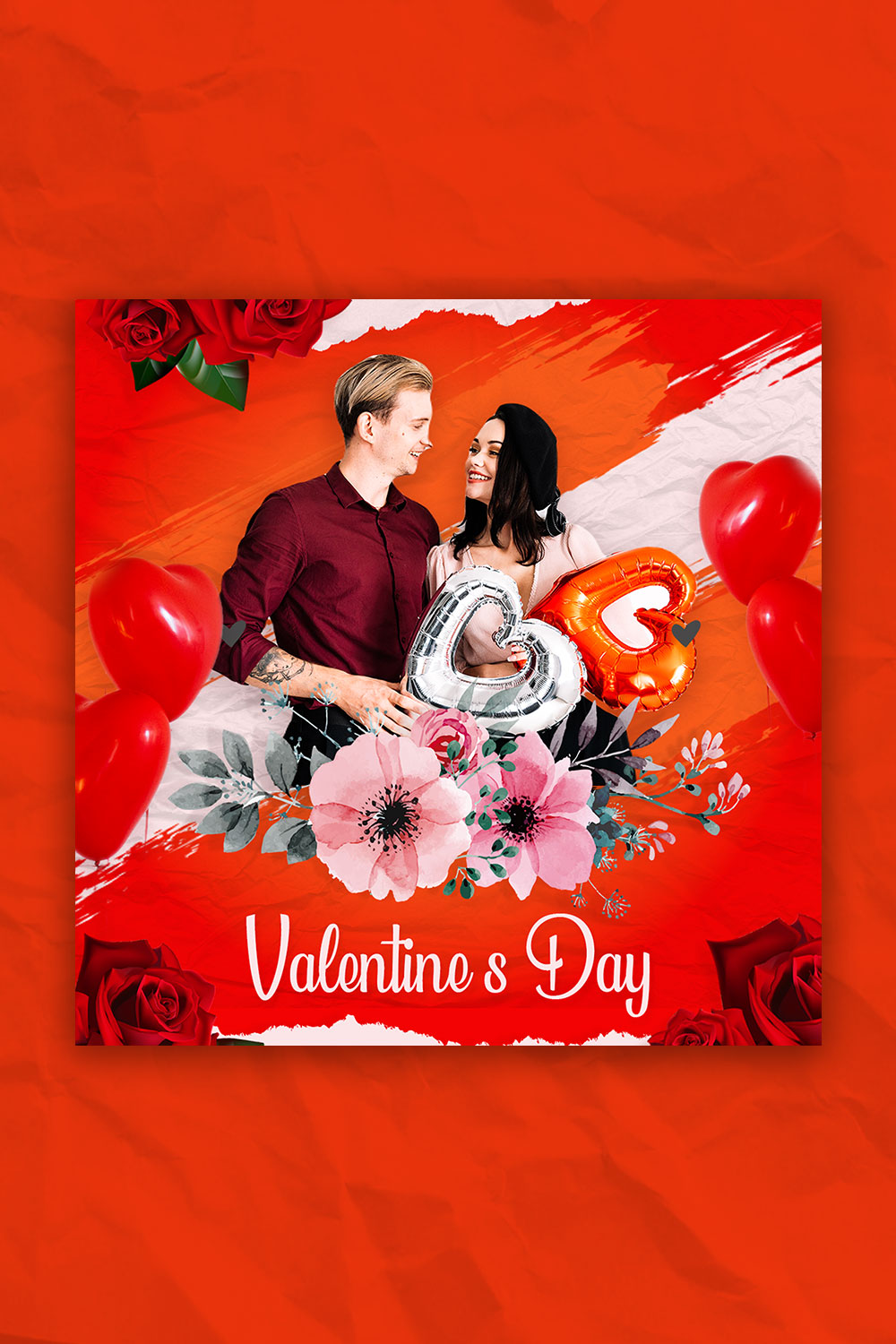 Happy Valentine Day Social Media Post Template pinterest preview image.