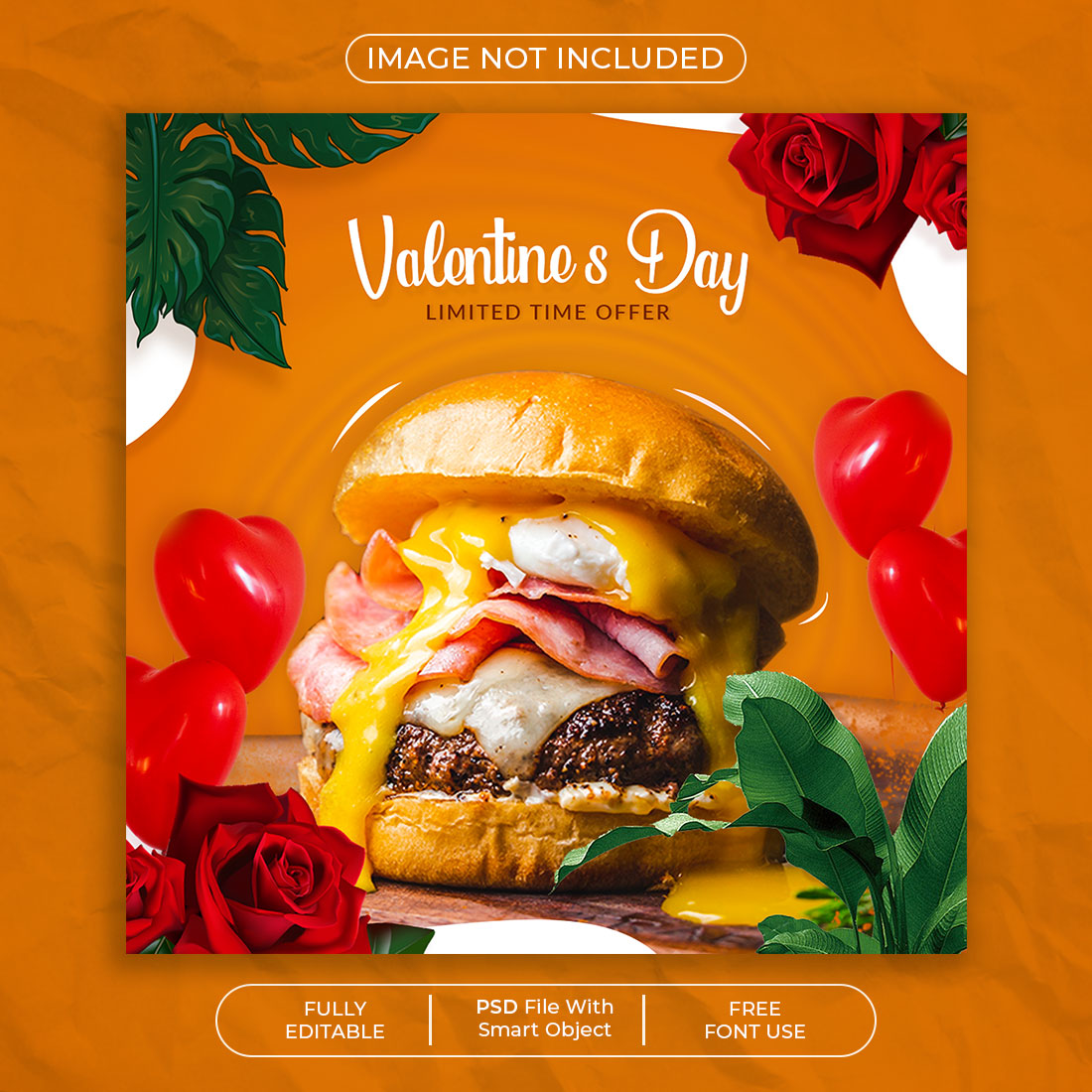 Romantic Valentine Day Dinner Menu Social Media Post Template cover image.