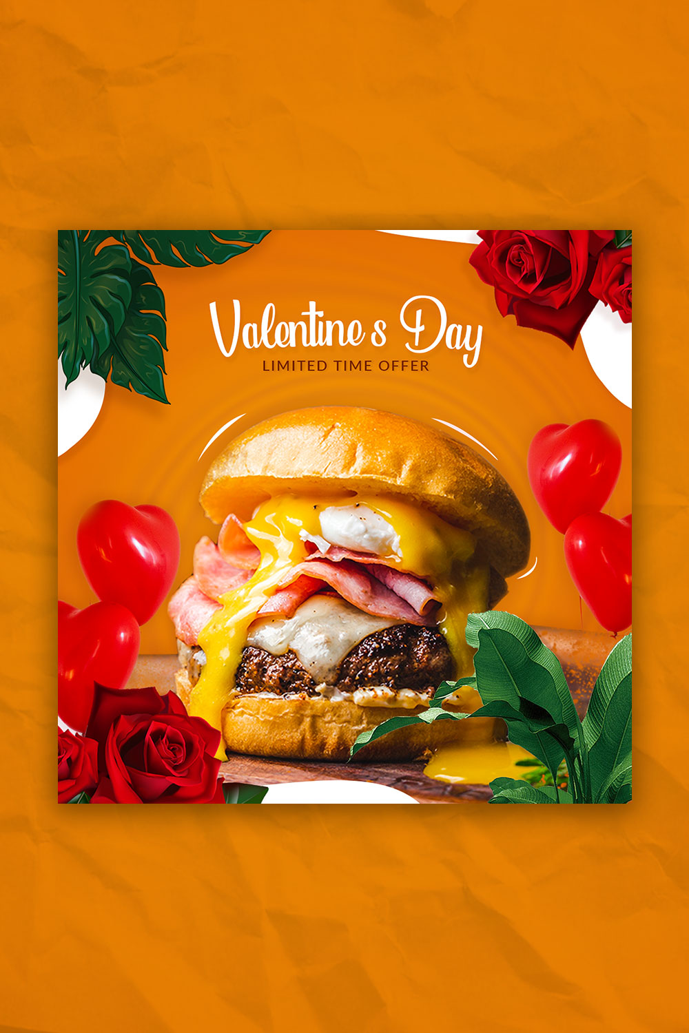 Romantic Valentine Day Dinner Menu Social Media Post Template pinterest preview image.