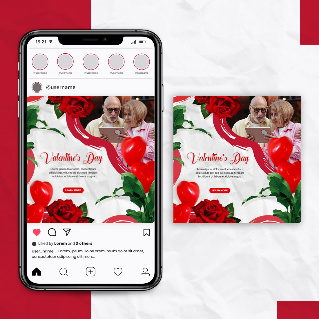 Happy Valentine Day Social Media Post Template preview image.