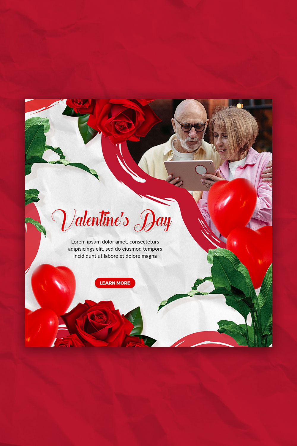Happy Valentine Day Social Media Post Template pinterest preview image.