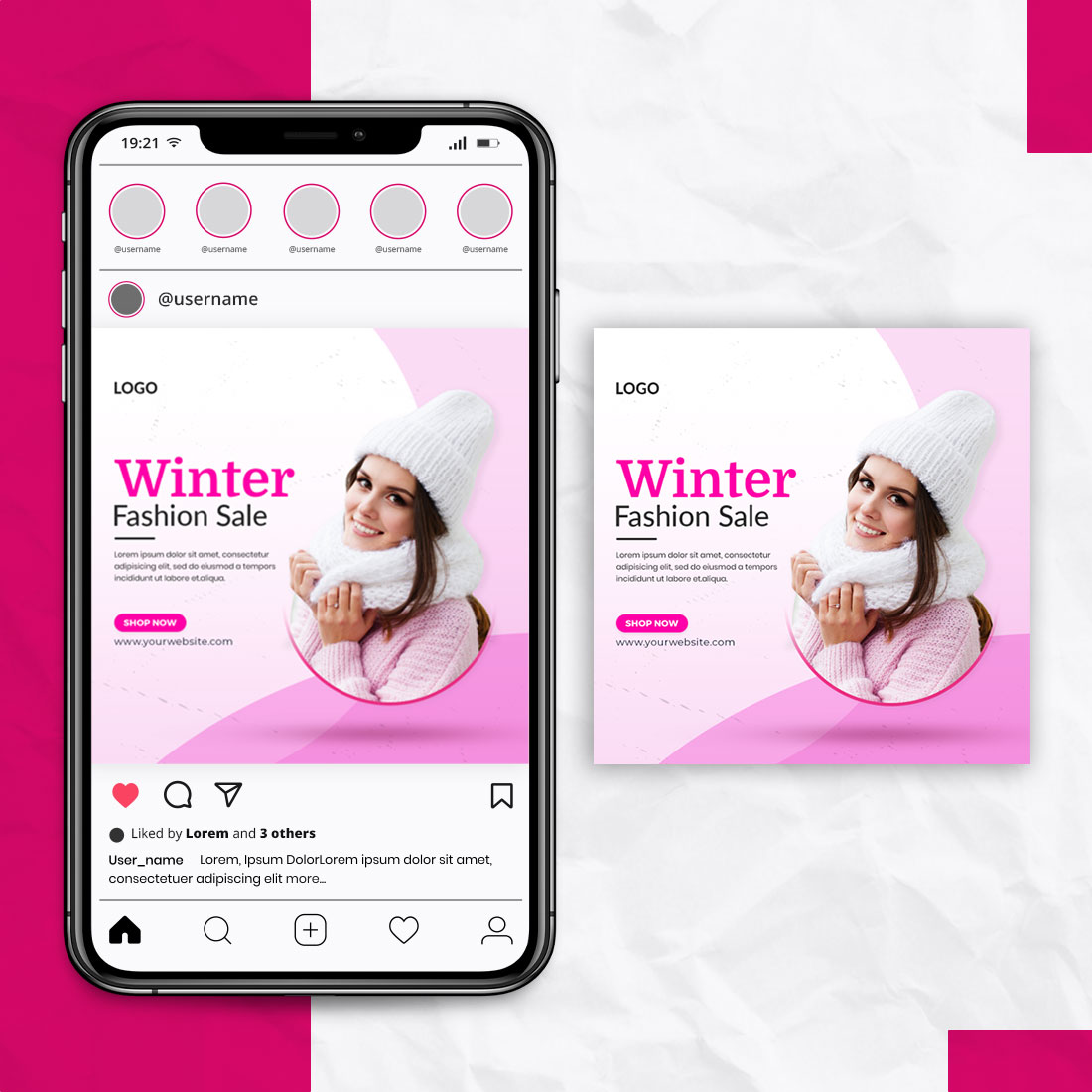Winter Fashion Sale Social Media Post Template preview image.